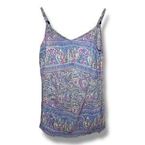 Vintage 90s Funky People Blue Paisley Boho Adjustable V Neck Festival Tank Top L